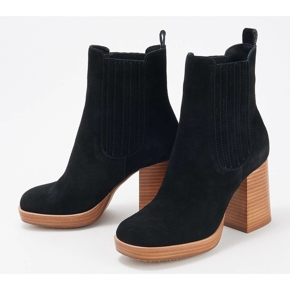 New Kelsi Dagger Womens Racer Boots Platform Chelsea Black Suede Size 8